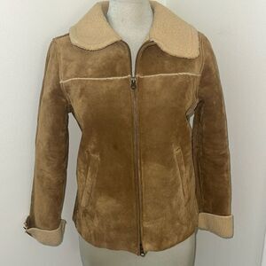 Gap suede leather brown Sherpa lines jacket coat western XS 90’s